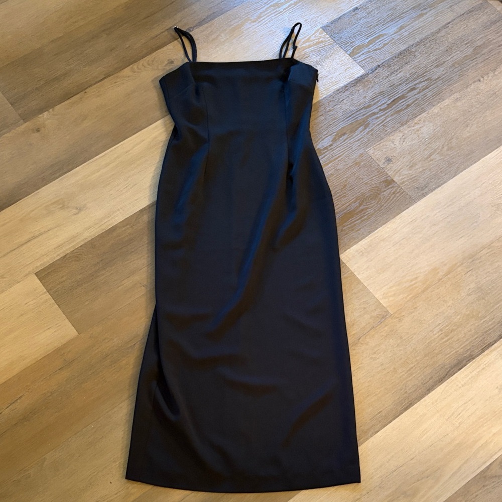 Sophie Rue Classic Black Midi Slip Dress with Spaghetti Straps